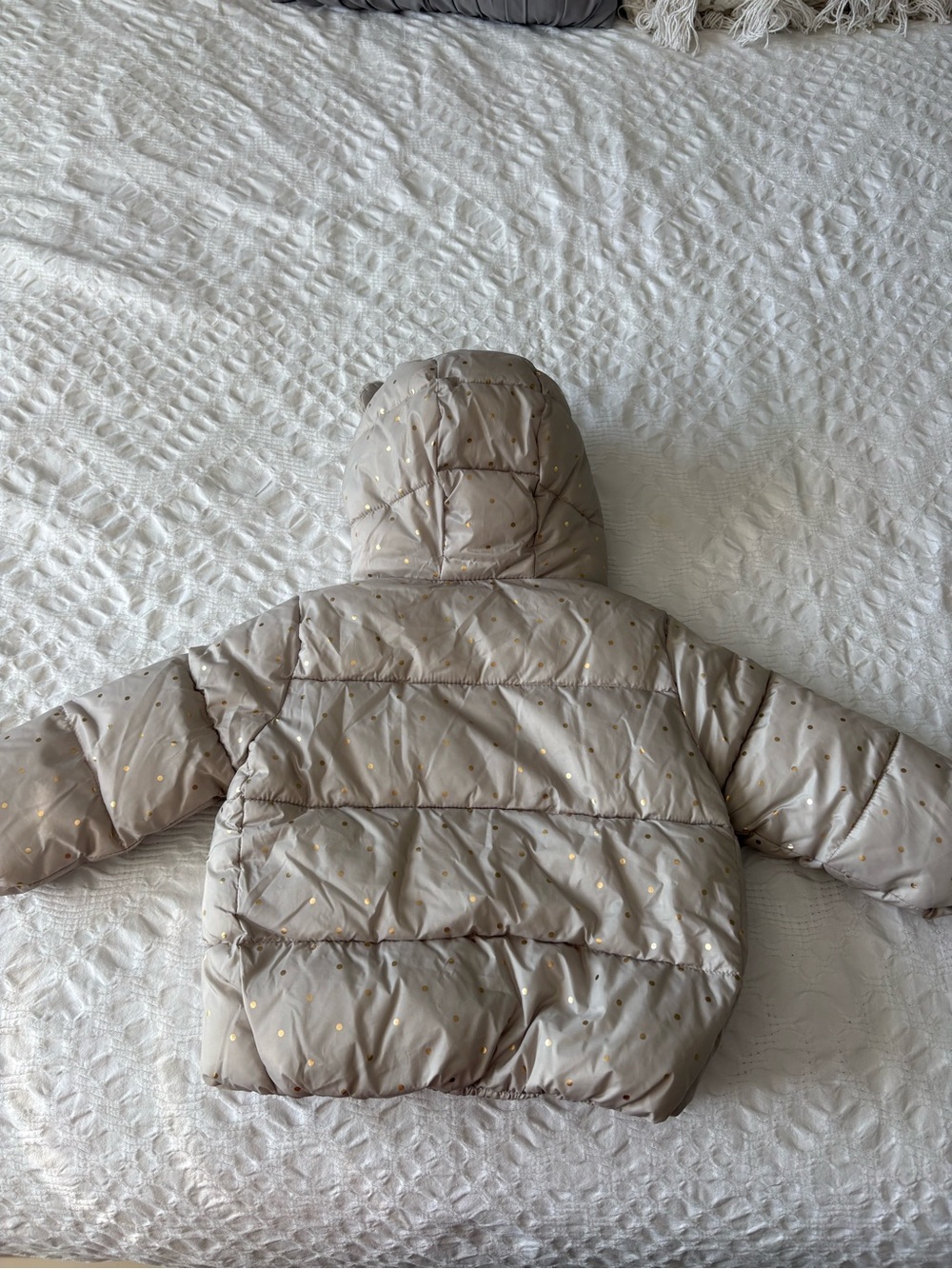 Baby Gap 12-18M Jacket with Hood in Light Taupe with Gold Dots